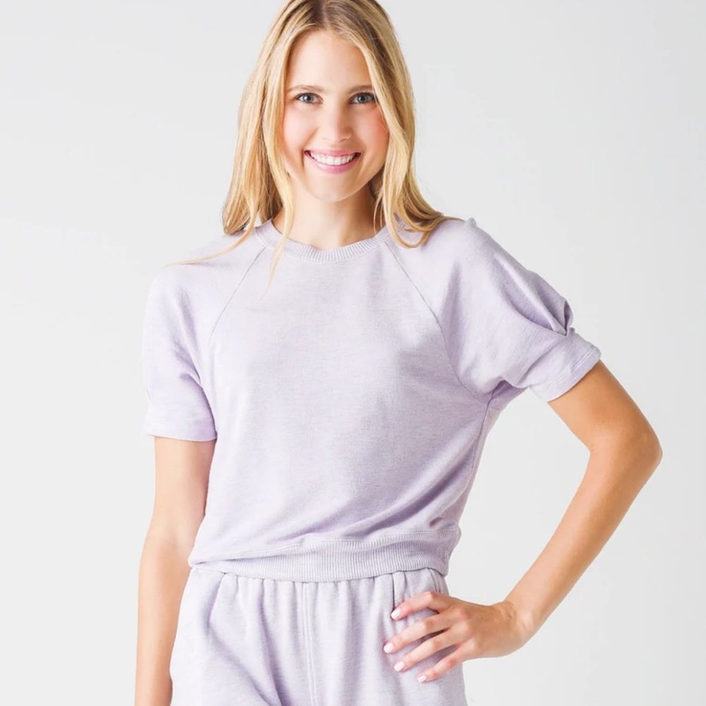 NWT MONROW GRAY SUPERSOFT PUFF SLEEVE SWEATSHIRT AND BOYFRIEND SWEAT SET XS